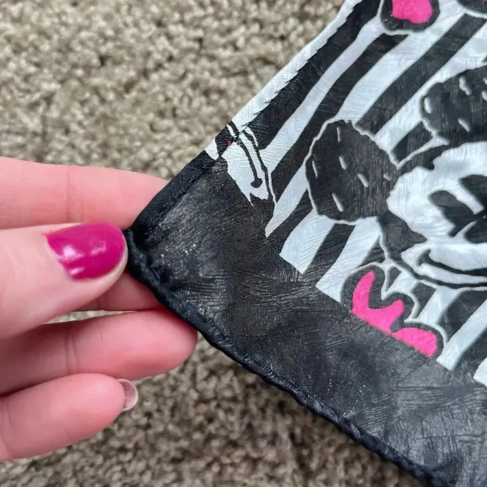 VTG Mickey Mouse Graphic Scarf Black White Pink Stripes 10x52 Disney Style